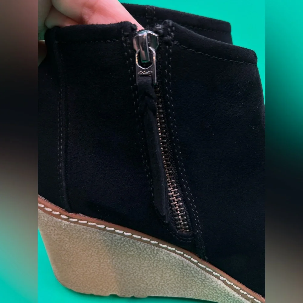 TOMS Black Suede Ankle Booties with Stitched sole